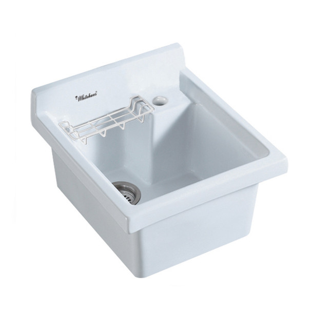 Whitehaus Vitreous China Single Bowl, Drop-In Sink With Wire Basket And 3 1/2 Inch Off Center Drain - WH474-60
