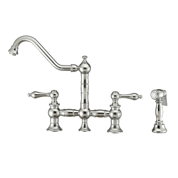 Whitehaus Vintage Iii Plus Bridge Faucet With Long Traditional Swivel Spout, Lever Handles And Solid Brass Side Spray - WHKBTLV3-9201-NT-C