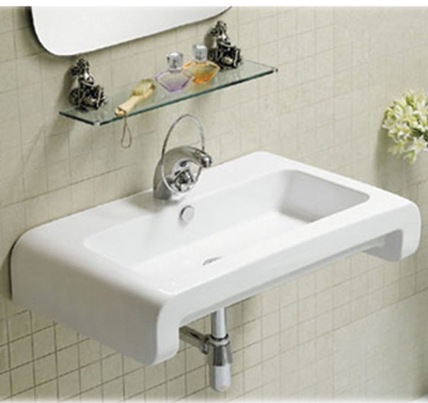 Whitehaus Isabella Collection Rectangular Wall Mount Basin With Overflow, Single Faucet Hole And Rear Center Drain - WHKN1130