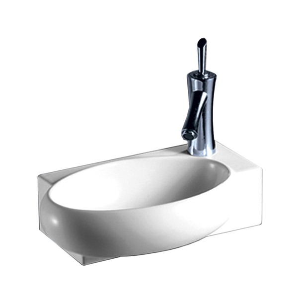 Whitehaus Isabella Collection Rectangular Wall Mount Bathroom Basin With Integrated Oval Bowl And Right Offset Single Faucet Hole - WHKN1136