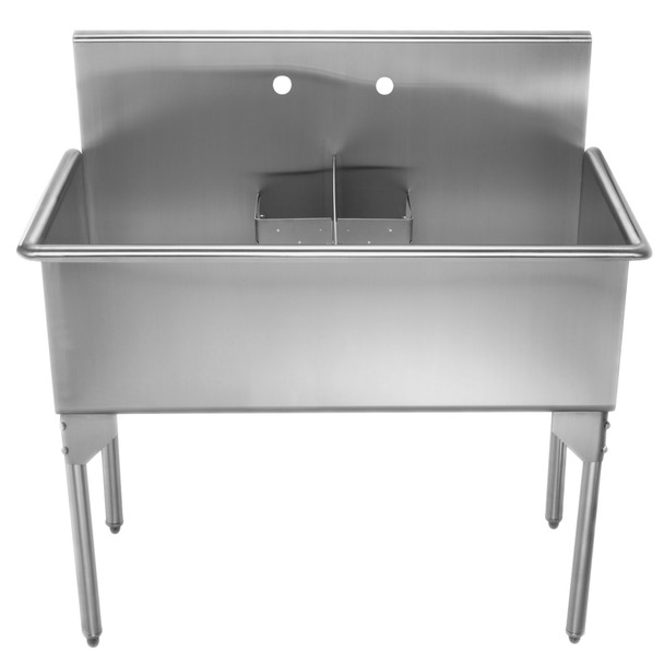 Whitehaus Pearlhaus Brushed Stainless Steel Double Bowl Commerical Freestanding Utility Sink - WHLSDB4020-NP