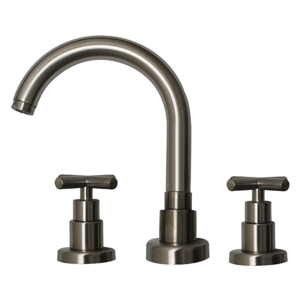 Whitehaus Luxe Widespread Lavatory Faucet With Tubular Swivel Spout, Cross Handles And Pop-Up Waste - WHLX79214-BN