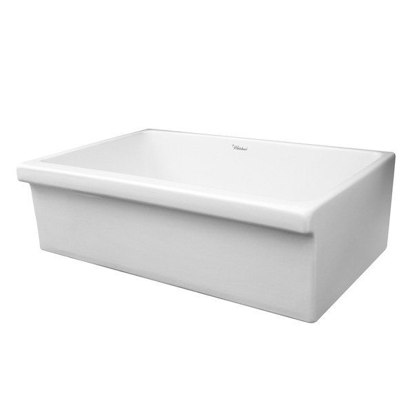 Whitehaus Farmhaus Fireclay Quatro Alcove Large Reversible Sink With Decorative 2 1/2" Lip On One Side - WHQ536-WHITE