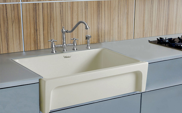 Whitehaus Glencove Fireclay 30" Reversible Sink With Elegant Beveled Front Apron On One Side - WHQ5530-BISCUIT
