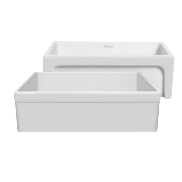 Whitehaus Glencove 30" Reversible Matte Kitchen Fireclay Sink With Elegant Beveled Front Apron On One Side - WHQ5530-M-WHITE