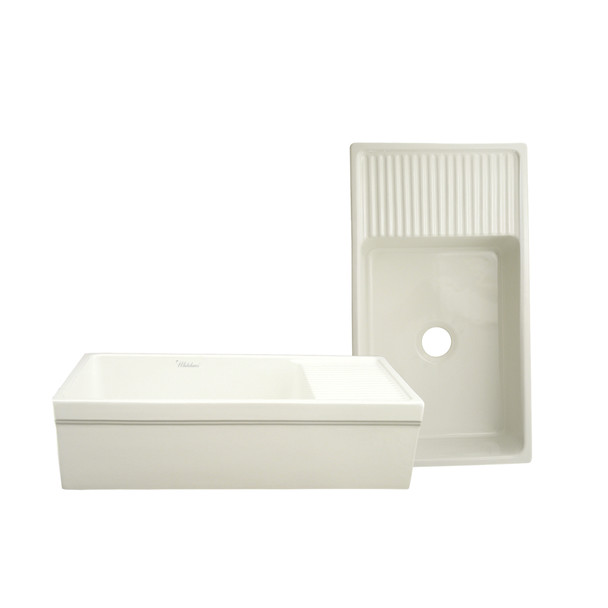 Whitehaus Farmhaus Fireclay Quatro Alcove Large Reversible Sink With Integral Drainboard - WHQD540-BISCUIT