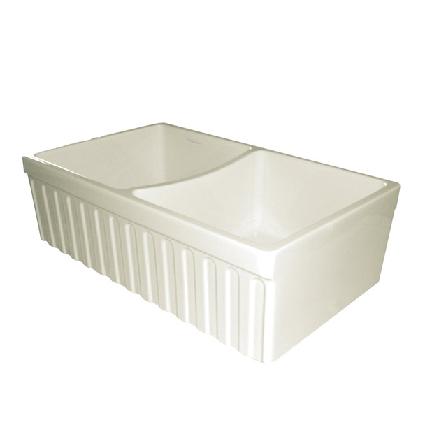 Whitehaus Farmhaus Fireclay Quatro Alcove Reversible Double Bowl Sink - WHQDB332-BISCUIT