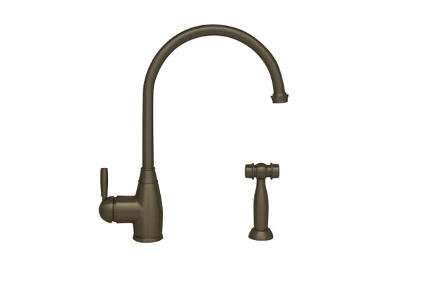 Whitehaus Queenhaus Single Lever Faucet With A Long Gooseneck Spout, Solid Single Lever Handle And Solid Brass Side Spray - WHQN-34682-BN