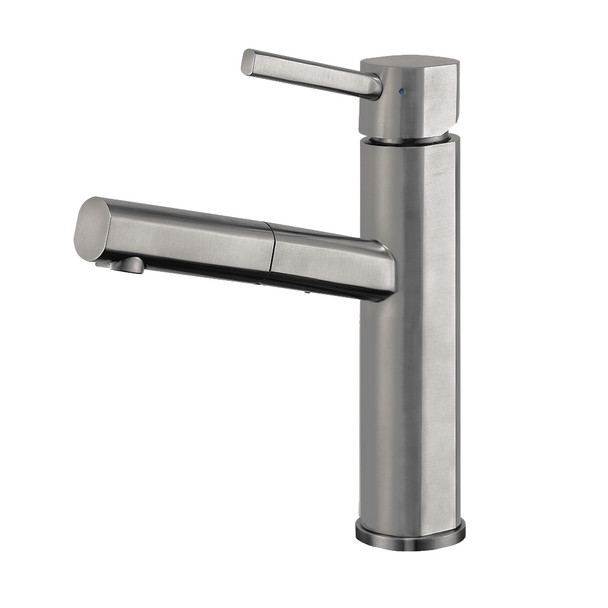 Whitehaus Waterhaus Solid Stainless Steel, Single Hole, Single Lever Kitchen Faucet With Pull-Out Spray Head - WHS1394-PSK-BSS