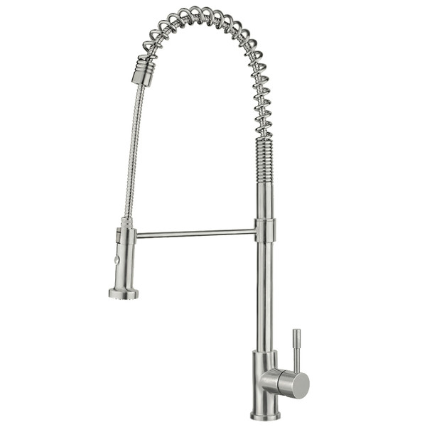Whitehaus Waterhaus Lead Free, Solid Stainless Steel Commerical Single-Hole Faucet With Flexible Pull Down Spray Head - WHS1634-SK-BSS