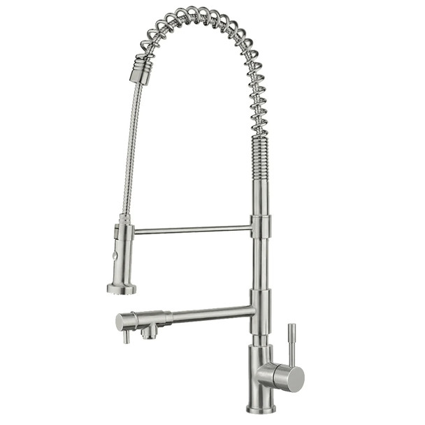 Whitehaus Waterhaus Lead Free, Solid Stainless Steel Commerical Single-Hole Faucet With Flexible Pull Down Spray Head - WHS1644-SK-BSS