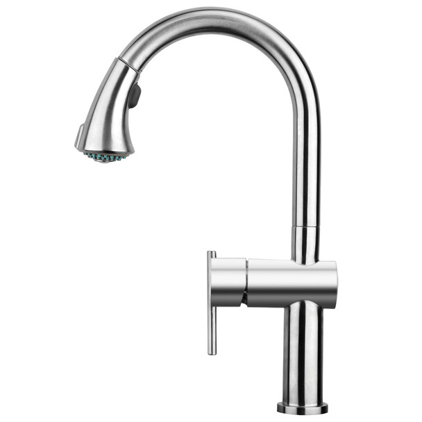 Whitehaus Waterhaus Lead Free, Solid Stainless Steel Single-Hole Faucet With Gooseneck Swivel Spout Pull Down Spray Head And Solid Lever Handle - WHS1971-SK-BSS