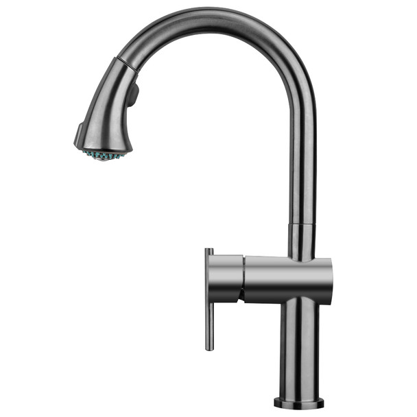 Whitehaus Waterhaus Lead Free Solid Stainless Steel Single-Hole Faucet With Gooseneck Swivel Spout, Pull Down Spray Head And Solid Lever Handle - WHS1971-SK-GM