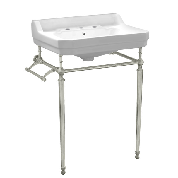 Whitehaus Victoriahaus Console With Integrated Rectangular Bowl With Widespread Hole Drill, Interchangable Towel Bar - WHV024-L33-3H-BN