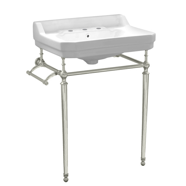 Whitehaus Victoriahaus Console With Integrated Rectangular Bowl With Widespread Hole Drill, Interchangable Towel Bar - WHV024-L33-3H-PN