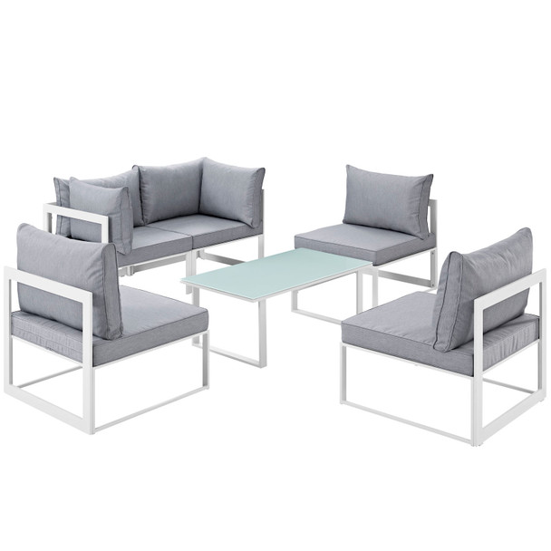 Modway Fortuna 6 Piece Outdoor Patio Sectional Sofa Set EEI-1726-WHI-GRY-SET White Gray