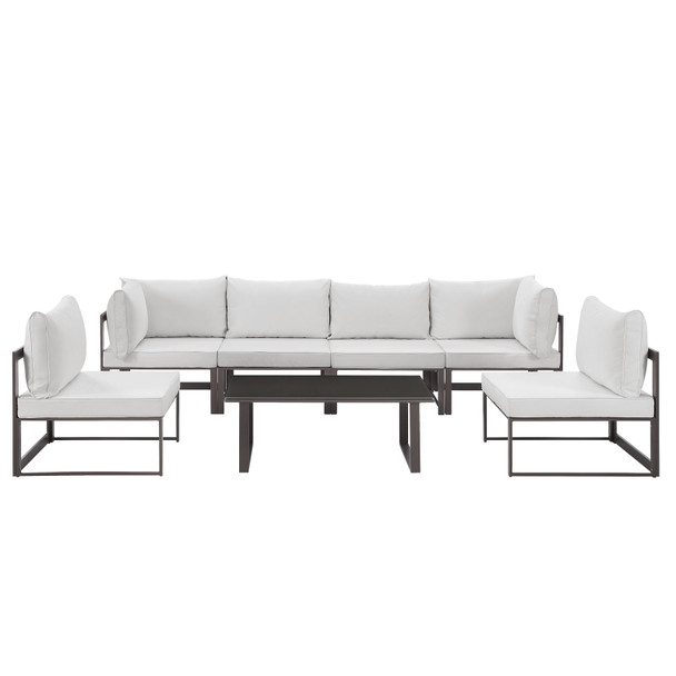 Modway Fortuna 7 Piece Outdoor Patio Sectional Sofa Set EEI-1729-BRN-WHI-SET Brown White