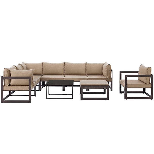 Modway Fortuna 9 Piece Outdoor Patio Sectional Sofa Set EEI-1734-BRN-MOC-SET Brown Mocha