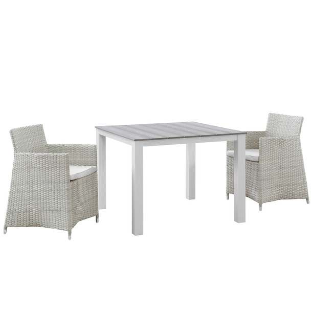 Modway Junction 3 Piece Outdoor Patio Wicker Dining Set EEI-1742-GRY-WHI-SET Gray White