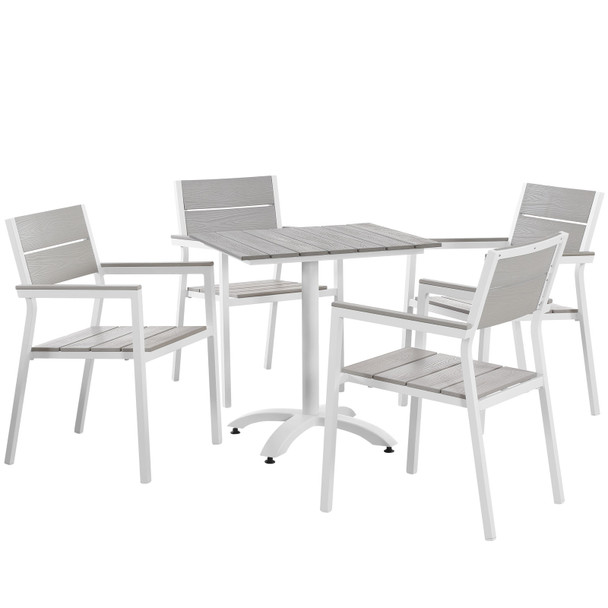 Modway Maine 5 Piece Outdoor Patio Dining Set EEI-1761-WHI-LGR-SET White Light Gray