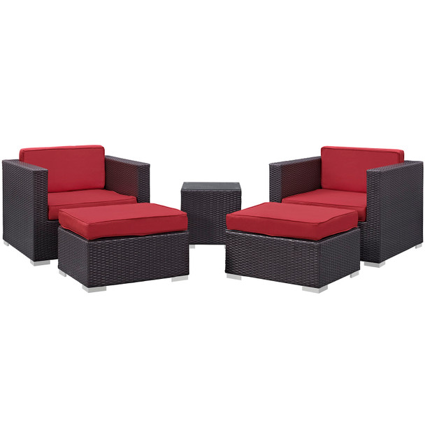 Modway Convene 5 Piece Outdoor Patio Sectional Set EEI-1809-EXP-RED-SET Espresso Red