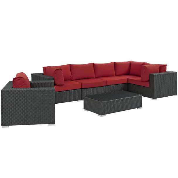 Modway Sojourn 7 Piece Outdoor Patio Sunbrella® Sectional Set EEI-1878-CHC-RED-SET Canvas Red