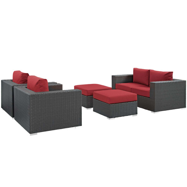 Modway Sojourn 5 Piece Outdoor Patio Sunbrella® Sectional Set EEI-1879-CHC-RED-SET Canvas Red