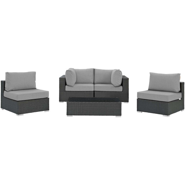 Modway Sojourn 5 Piece Outdoor Patio Sunbrella® Sectional Set EEI-1882-CHC-GRY-SET Canvas Gray