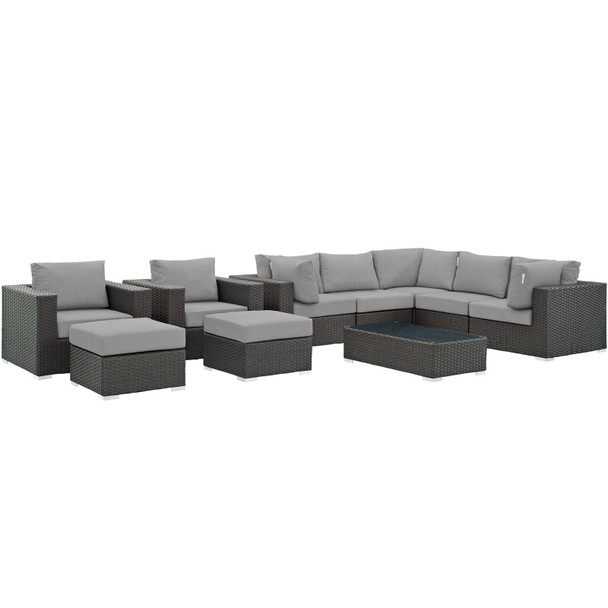 Modway Sojourn 10 Piece Outdoor Patio Sunbrella® Sectional Set EEI-1888-CHC-GRY-SET Canvas Gray