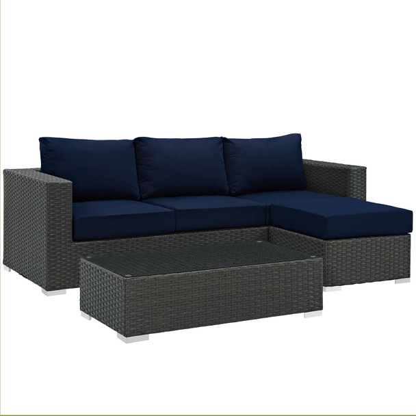 Modway Sojourn 3 Piece Outdoor Patio Sunbrella® Sectional Set EEI-1889-CHC-NAV-SET Canvas Navy