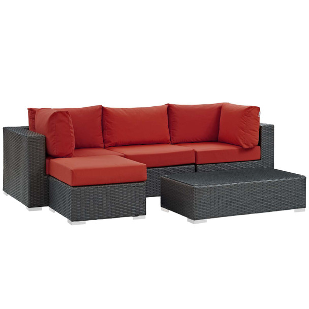 Modway Sojourn 5 Piece Outdoor Patio Sunbrella® Sectional Set EEI-1890-CHC-RED-SET Canvas Red