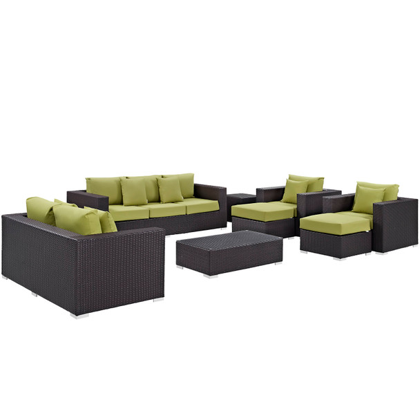 Modway Convene 9 Piece Outdoor Patio Sofa Set EEI-2161-EXP-PER-SET Espresso Peridot