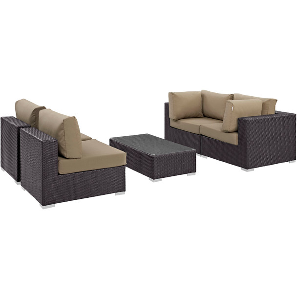 Modway Convene 5 Piece Outdoor Patio Sectional Set EEI-2163-EXP-MOC-SET Espresso Mocha