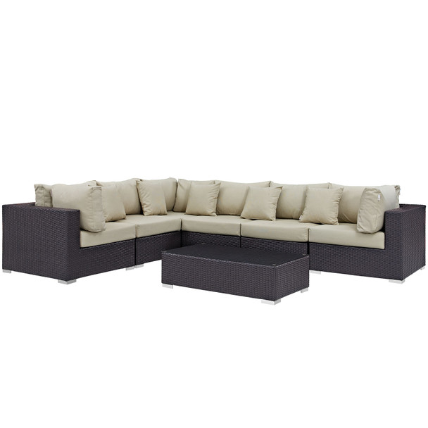 Modway Convene 7 Piece Outdoor Patio Sectional Set EEI-2168-EXP-BEI-SET Espresso Beige