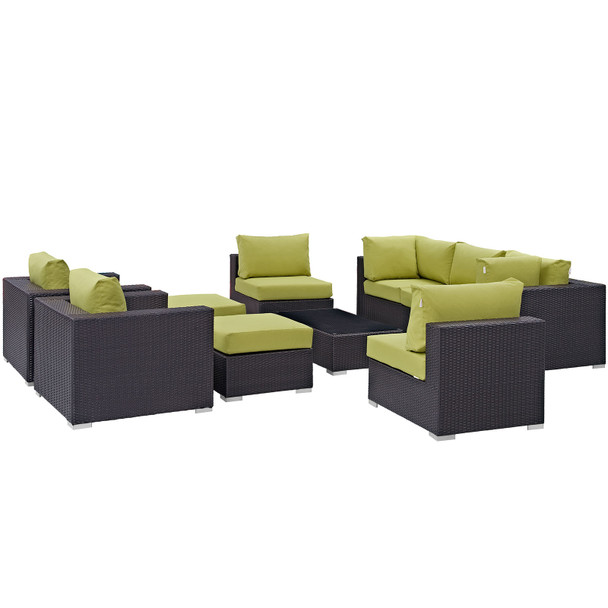 Modway Convene 10 Piece Outdoor Patio Sectional Set EEI-2169-EXP-PER-SET Espresso Peridot