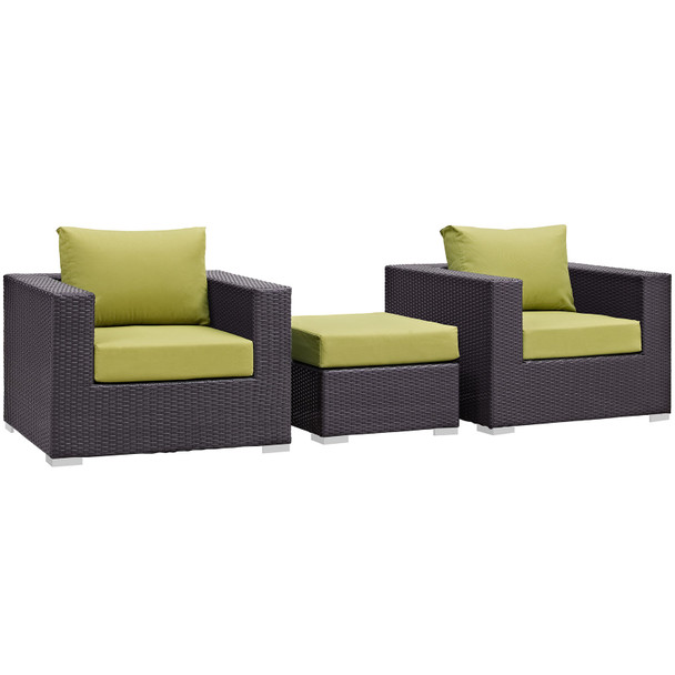 Modway Convene 3 Piece Outdoor Patio Sofa Set EEI-2174-EXP-PER-SET Espresso Peridot