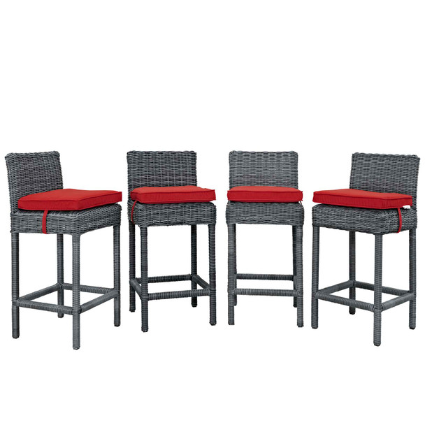Modway Summon Bar Stool Outdoor Patio Sunbrella® Set of 4 EEI-2198-GRY-RED-SET Canvas Red