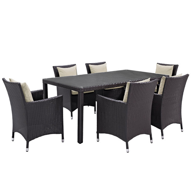 Modway Convene 7 Piece Outdoor Patio Dining Set EEI-2199-EXP-BEI-SET Espresso Beige