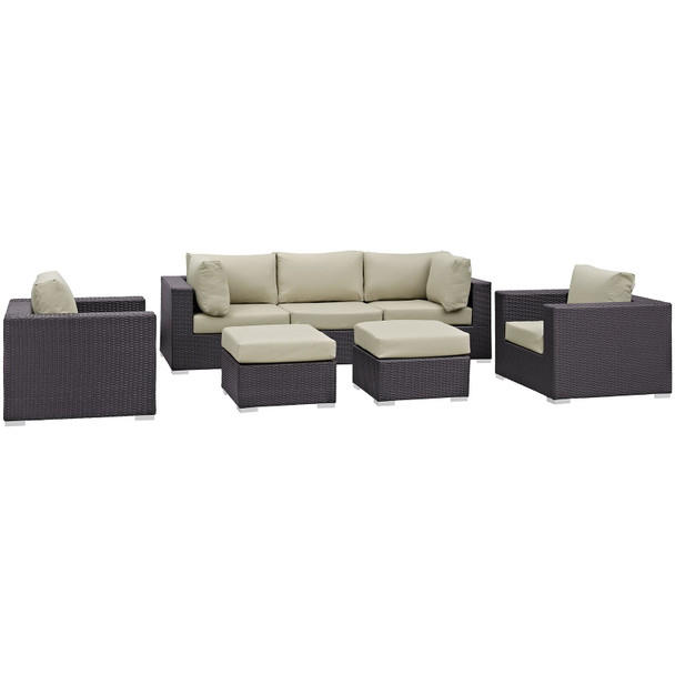 Modway Convene 7 Piece Outdoor Patio Sectional Set EEI-2200-EXP-BEI-SET Espresso Beige