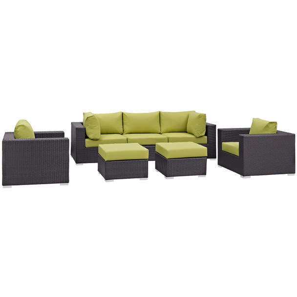 Modway Convene 7 Piece Outdoor Patio Sectional Set EEI-2200-EXP-PER-SET Espresso Peridot