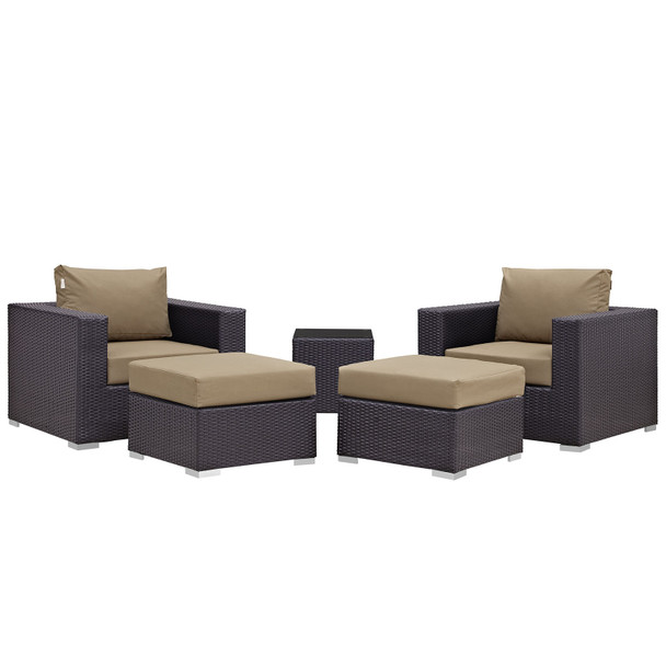 Modway Convene 5 Piece Outdoor Patio Sectional Set EEI-2201-EXP-MOC-SET Espresso Mocha