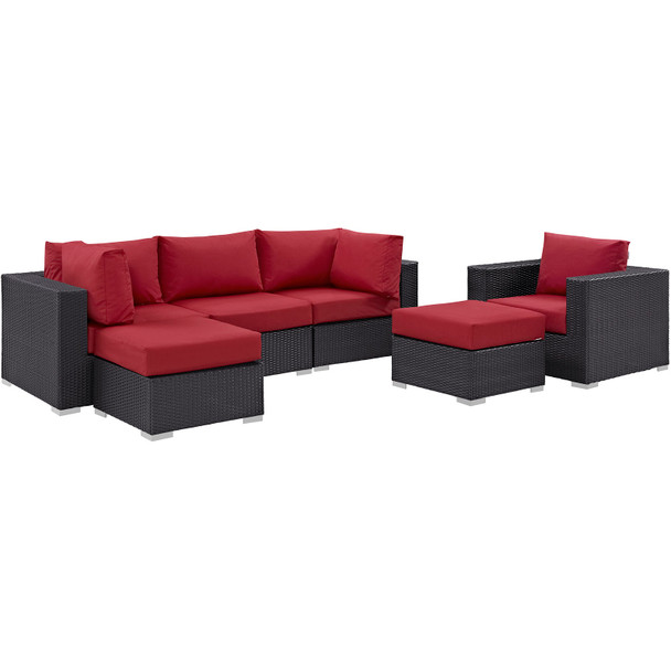 Modway Convene 6 Piece Outdoor Patio Sectional Set EEI-2207-EXP-RED-SET Espresso Red