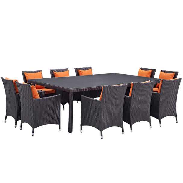 Modway Convene 11 Piece Outdoor Patio Dining Set EEI-2240-EXP-ORA-SET Espresso Orange