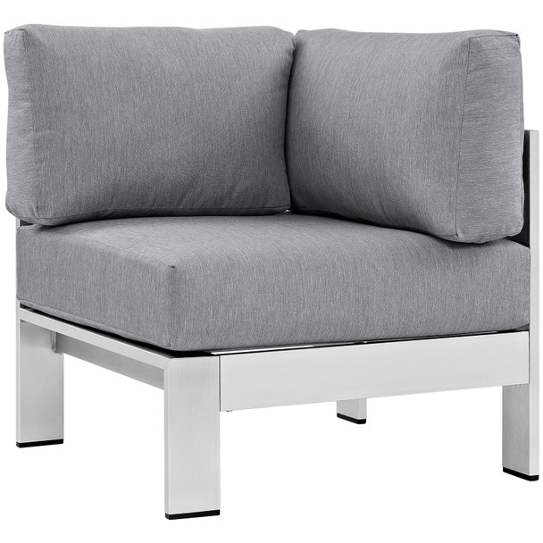 Modway Shore Outdoor Patio Aluminum Corner Sofa EEI-2264-SLV-GRY Silver Gray