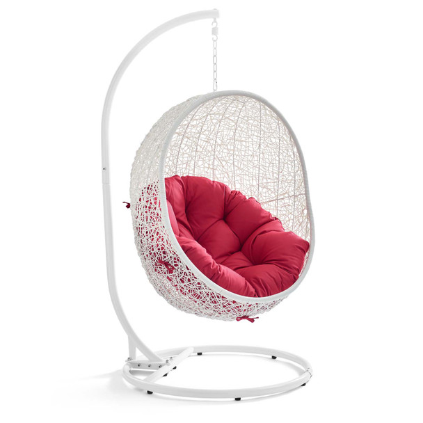 Modway Hide Outdoor Patio Swing Chair With Stand EEI-2273-WHI-RED White Red