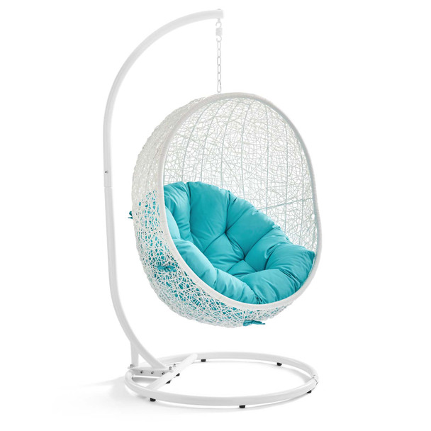 Modway Hide Outdoor Patio Swing Chair With Stand EEI-2273-WHI-TRQ White Turquoise