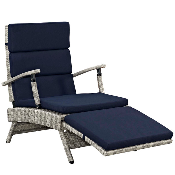 Modway Envisage Chaise Outdoor Patio Wicker Rattan Lounge Chair EEI-2301-LGR-NAV Light Gray Navy