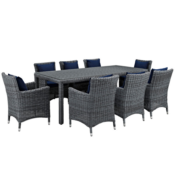 Modway Summon 9 Piece Outdoor Patio Sunbrella® Dining Set EEI-2331-GRY-NAV-SET Canvas Navy