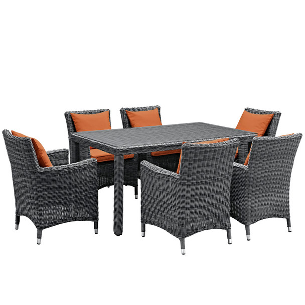 Modway Summon 7 Piece Outdoor Patio Sunbrella® Dining Set EEI-2334-GRY-TUS-SET Canvas Tuscan