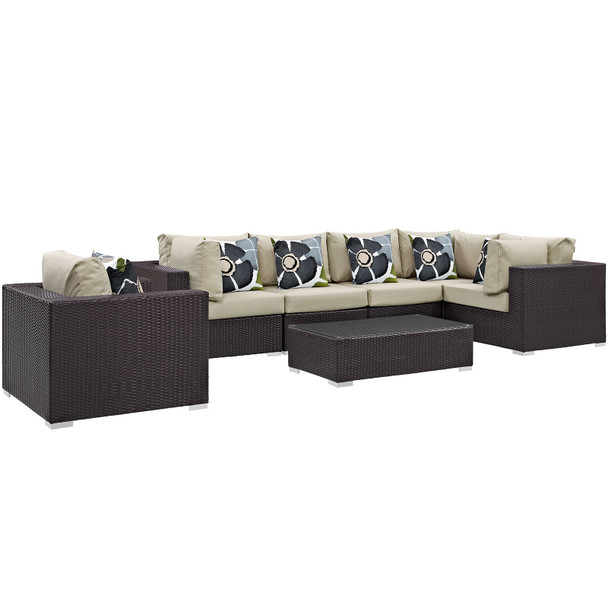 Modway Convene 7 Piece Outdoor Patio Sectional Set EEI-2350-EXP-BEI-SET Espresso Beige